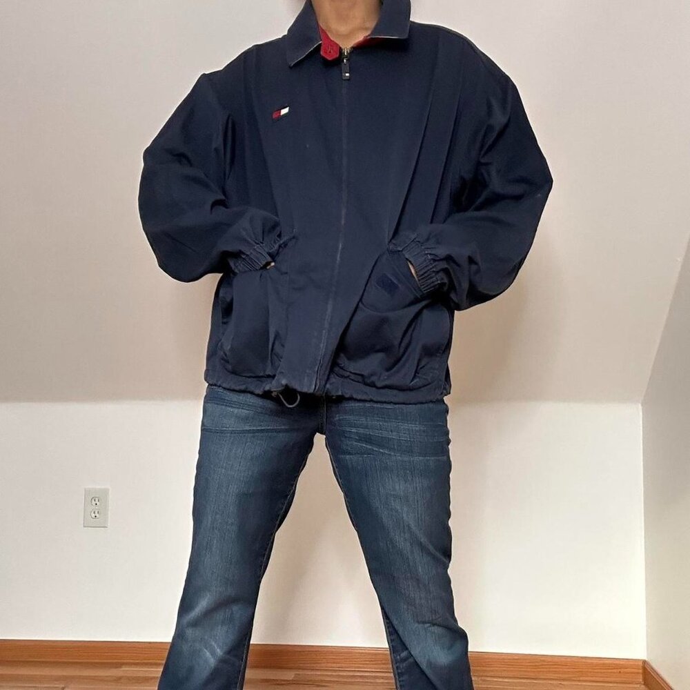 Vintage 90s Tommy Hilfiger Windbreaker Navy Jacket Size XL
